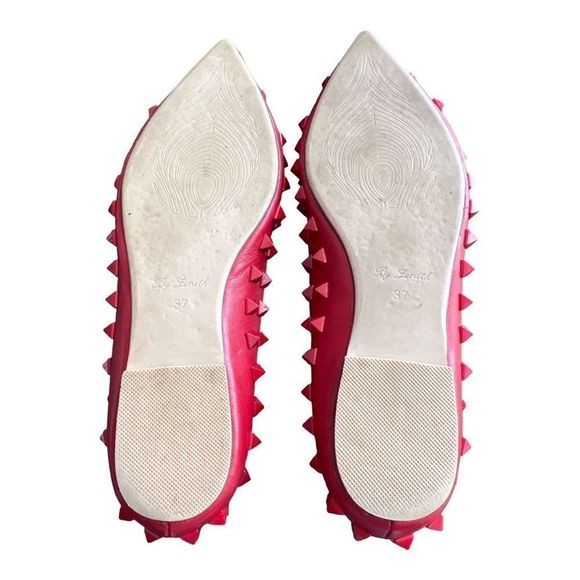 BY ZENITH Leather Ballet Red Studs Flats Woman’s Shoes Size 37. - Picture 7 of 7